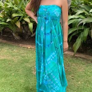 NWT Pineapples Strapless Knot Orange Multi Maxi Dress $98, size XS